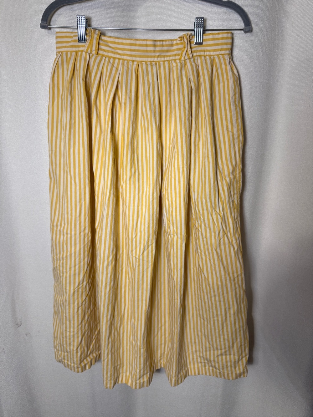 Vtg 80s Banana Republic Mill Valley Skirt 12 Yellow Striped Cotton Button Front
